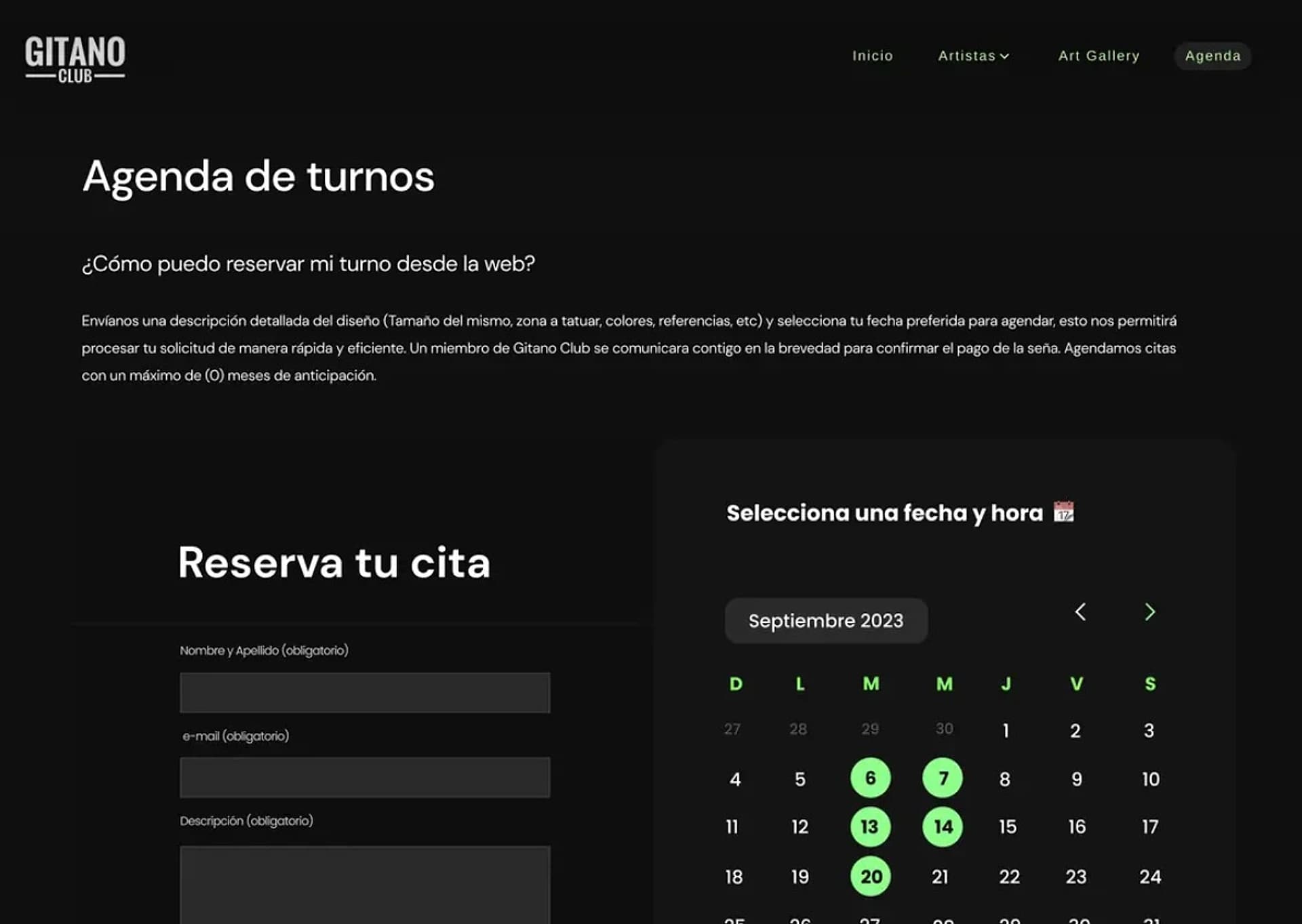 Gitano Club, Studio · Web and bookings